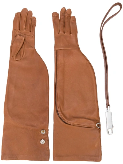 Rick Owens Long Larry Gloves In Brown