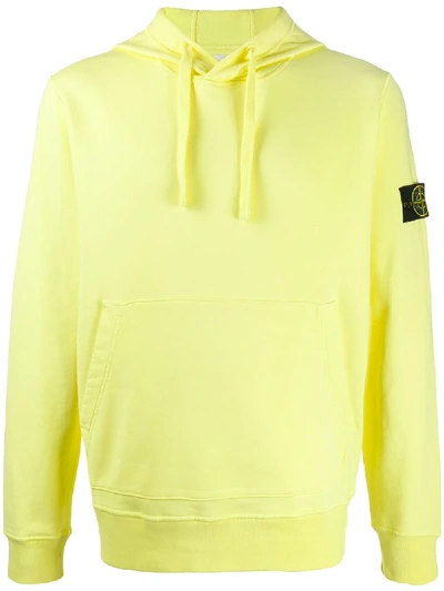 Stone Island Logo Patch Relaxed Fit Hoodie In Yellow