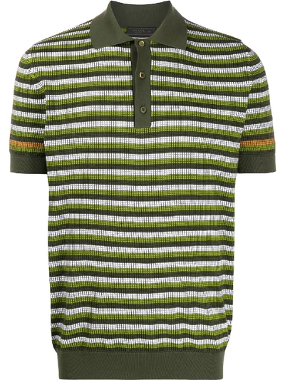 Prada Textured Striped Polo Shirt In 绿色