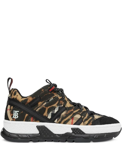 Burberry Leopard Print Neoprene And Cotton Union Trainers In Neutrals