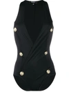Balmain Decorative Buttons Wrap Swimsuit In Black