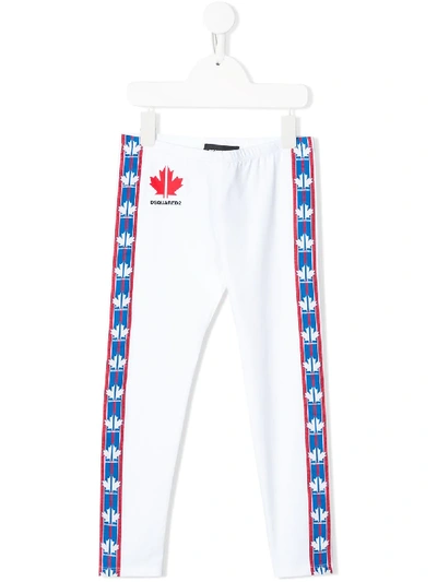 Dsquared2 Kids' Maple Leaf Print Track Trousers In White