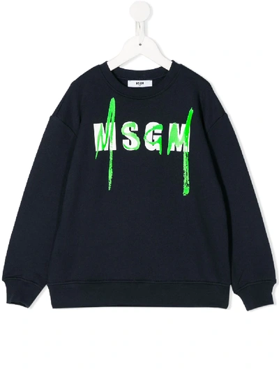 Msgm Kids' Logo Stamp Long Sleeve Sweatshirt In Blue