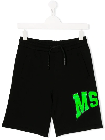 Msgm Teen Logo Print Track Shorts In Black
