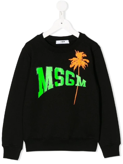 Msgm Kids' Logo Print Jumper In Black