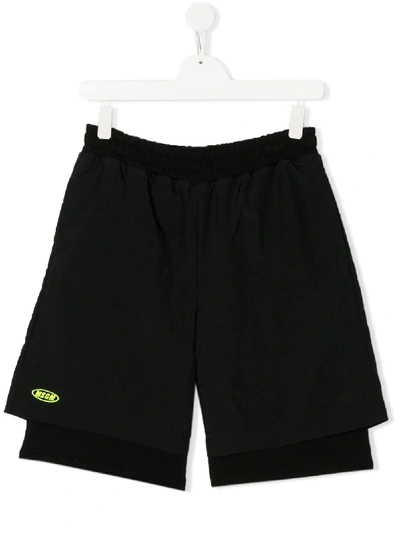 Msgm Teen Layered Logo Shorts In Black