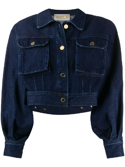 Alberta Ferretti Teen Ruffle-trimmed Denim Jacket In Blue