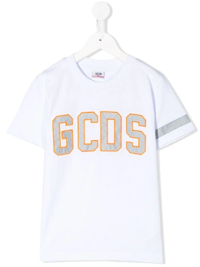 Gcds Kids' Reflective Logo T-shirt In White