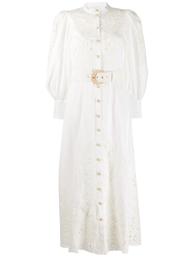 Zimmermann Peggy Belted Broderie Anglaise Linen Maxi Dress In White