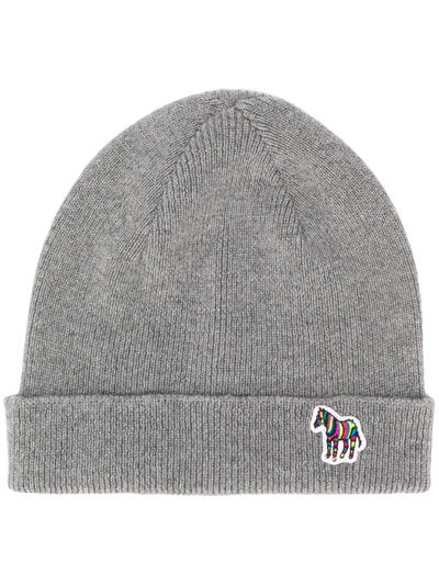 Ps By Paul Smith Ps Paul Smith Zebra Logo Beanie In Grey