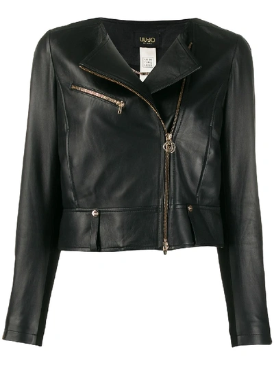 Liu •jo Cropped Biker Jacket In Black