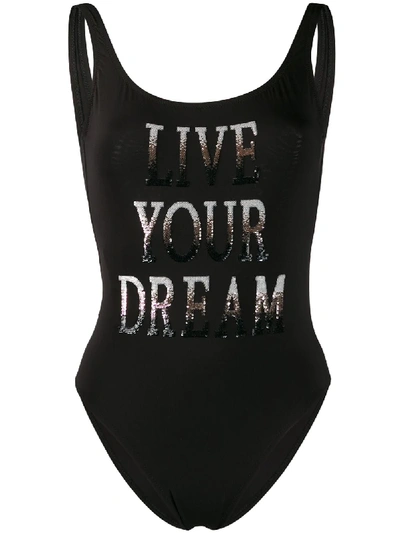 Alberta Ferretti Live Your Dream Slogan Swimsuit In Black