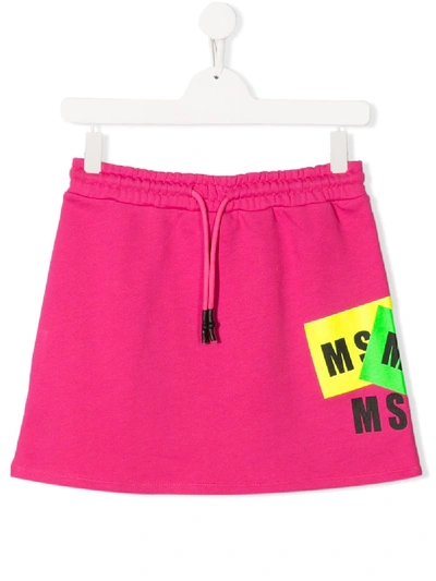 Msgm Teen Logo Print Cotton Skirt In Fucsia