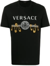 Versace T-shirt In Cotone Con Stampa-logo In Black,gold