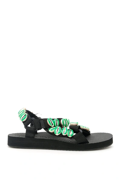 Arizona Love X Timeless Pearly Shell-embellished Sandals In White,green,black