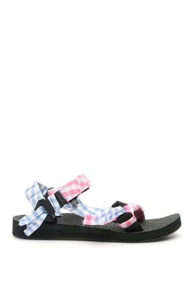 Arizona Love Vichy Gingham Check Velcro-strap Sandals In White,pink,light Blue