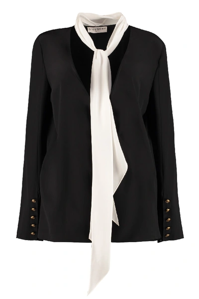 Givenchy Scarf Collar Silk Blouse In Black