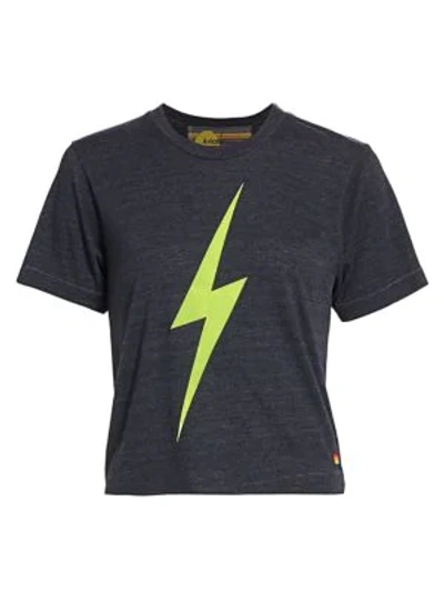 Aviator Nation Women's Lightening Bolt Boyfriend T-shirt In Charcoal Yellow