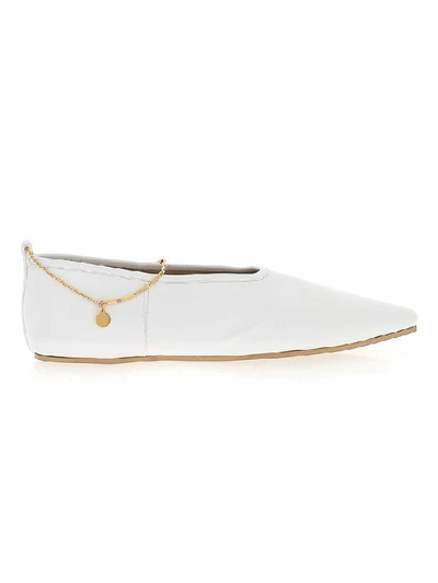 Stella Mccartney Chain-embellished Vegetarian Leather Point-toe Flats In White