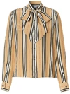 BURBERRY ICON STRIPE PUSSY-BOW BLOUSE