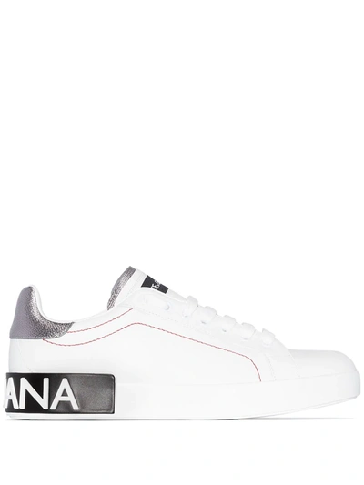 Dolce & Gabbana Portofino Leather Sneakers In Silver