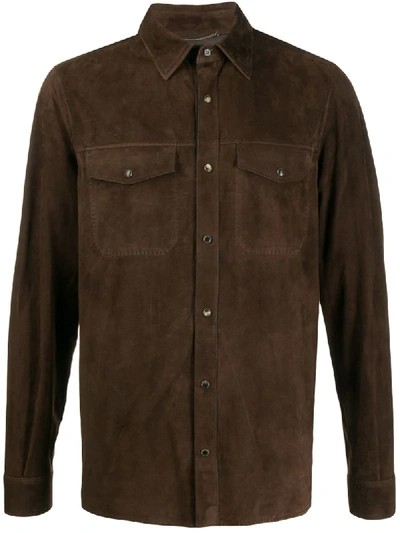 Ajmone Suede Leather Shirt In Brown