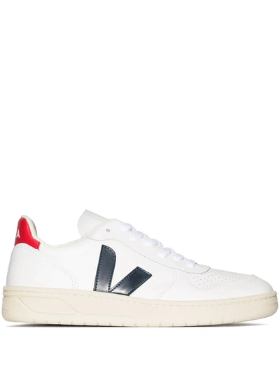 Veja V-10 Leather Sneakers In White,blue,black