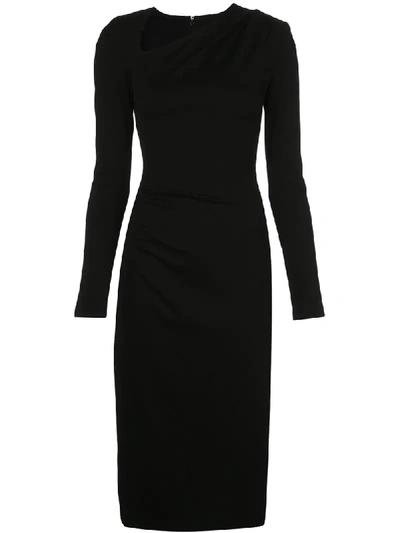 Christian Siriano Fitted Ruched Midi Dress In Black
