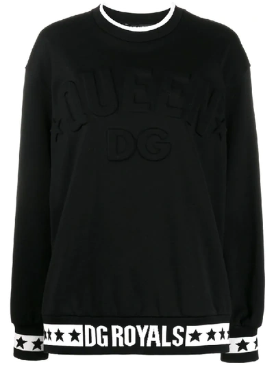 Dolce & Gabbana Jacquard-trimmed French Cotton-blend Terry Sweatshirt In Nero