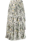 Isabel Marant Étoile Layered Floral Print Cencia Skirt In White