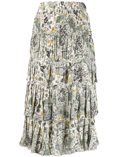 Isabel Marant Étoile Layered Floral Print Cencia Skirt In White