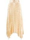 Sandro Pleated And Printed Skirt With Belt In Neutrals