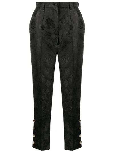 Dolce & Gabbana Rose Jacquard Trousers In Black