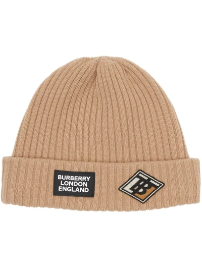 Burberry Graphic Logo Rib-knit Beanie In Neutrals