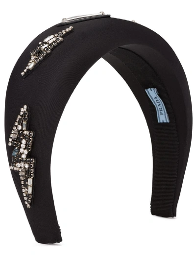 Prada Crystal-embellished Thunderbolt Headband In Black