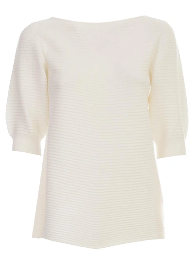 Emporio Armani Sweater S/s W/horizontal Stripes In Bianco Caldo