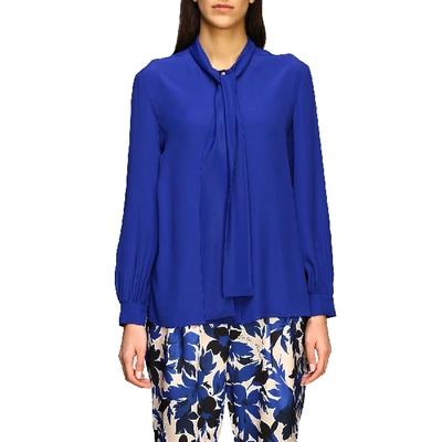 Boutique Moschino Cr&amp;ecirc;pe Blouse With Bow In Blue