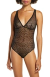 CALVIN KLEIN FLOCKED HEARTS MESH BODYSUIT,QF5486