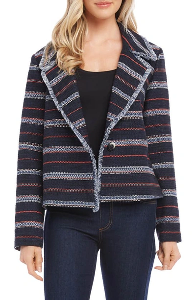 Karen Kane Fringed Striped Knit Jacket In Multi