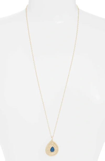 Anna Beck Long Stone Teardrop Pendant Necklace In Gold/ Blue