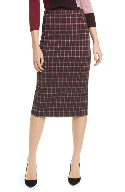 Hugo Boss Vecka Super Stretch Check Pencil Skirt In Grenadine Fantasy