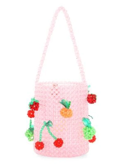 Susan Alexandra Fruit Salad Appliqué Beaded Bucket Bag In Multi