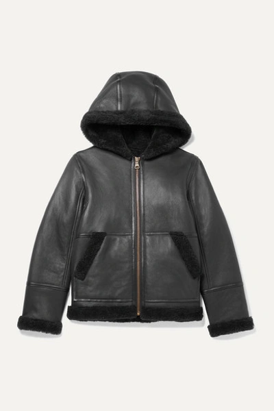 Yves Salomon Kids' Age 12 Hooded Shearling Jacket In Black