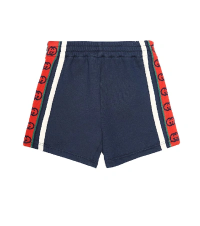 Gucci Baby Gg Web Striped Cotton Shorts In Blue