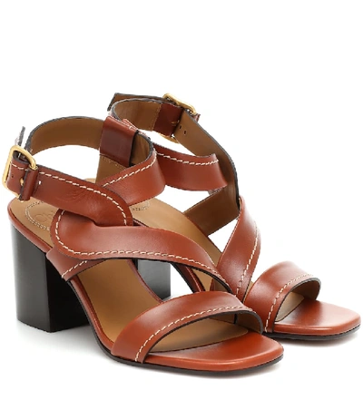 Chloé Candice Topstitch Leather Block-heel Sandals In Brown