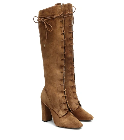 Saint Laurent Laura Over The Knee Lace-up Boot In Land