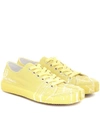 Maison Margiela Tabi Paint-splattered Low-top Sneakers In Yellow