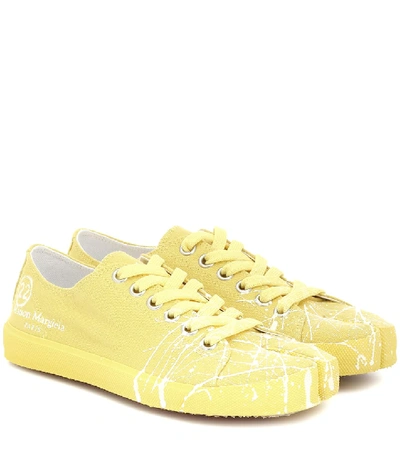 Maison Margiela Tabi Paint-splattered Low-top Trainers In Yellow