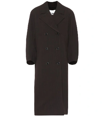 Ganni Oversized Double-breasted Prince Of Wales Checked Gabardine Coat In Dark Brown