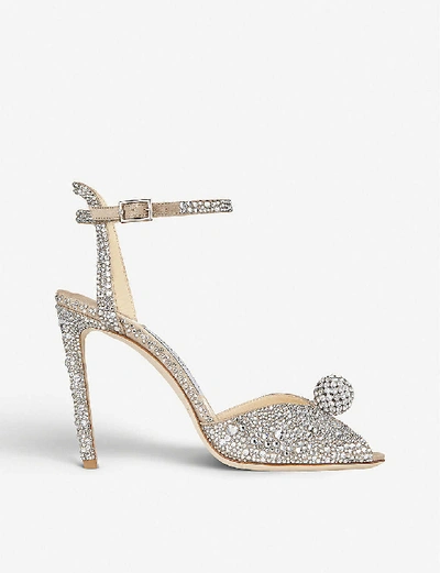 JIMMY CHOO WOMENS JIMMY CHOO SACORA 100 CRYSTAL-EMBELLISHED SUEDE SANDALS,29599070